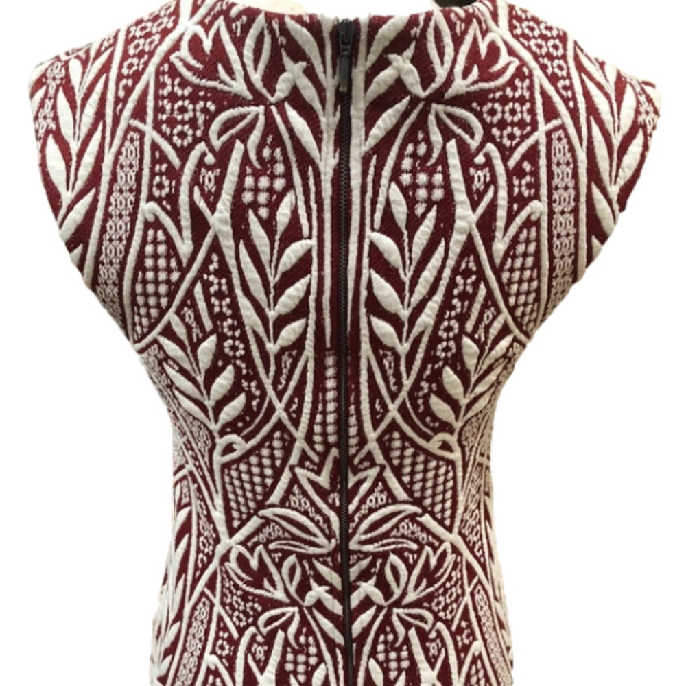 𝅺Anthropologie HD in Paris Picotage Red + White Textured Jacquard Sheath Dress - Picture 7 of 11